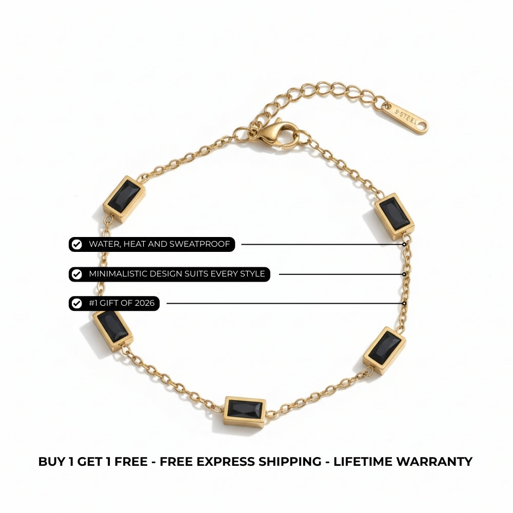 Minimalistic Black Gemstone Bracelet Gold